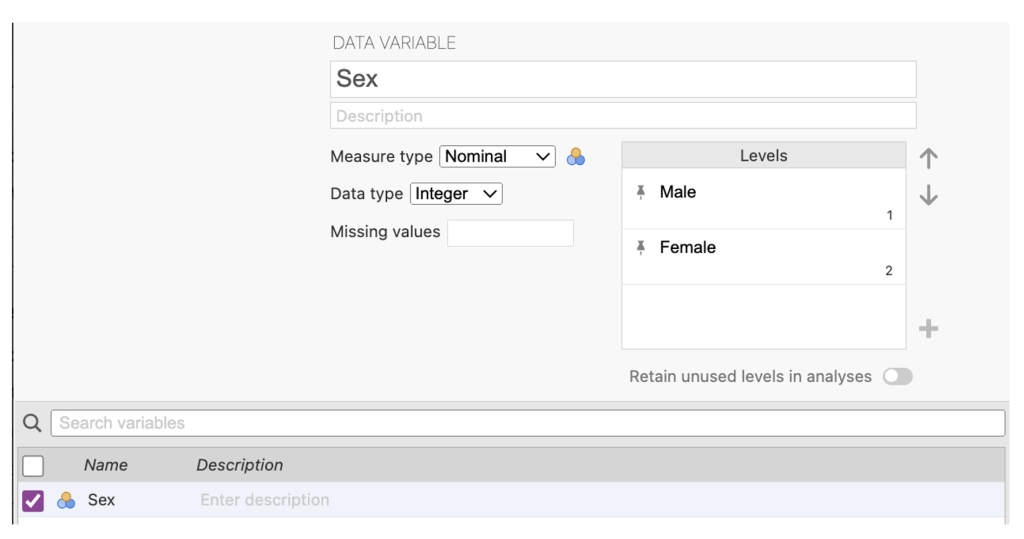 data variable - sex