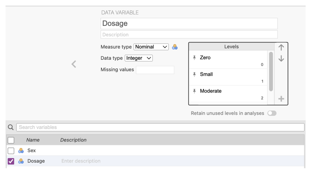 data variable - dosage