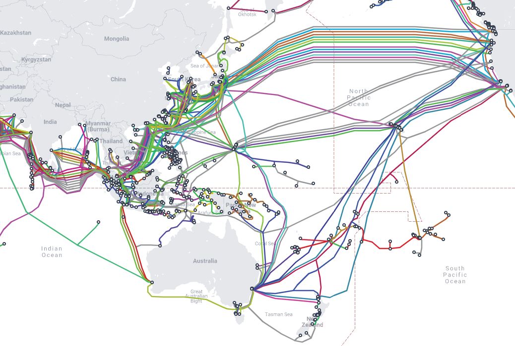 Submarine cable map from Australia to the world.