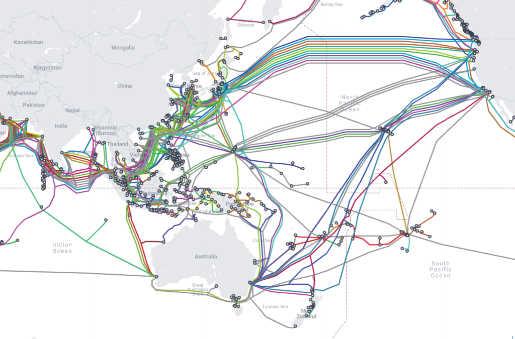 Map of  internet submarine cables connected to Australia.