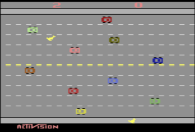 Screenshot of Freeway, showing 10 cars on multi-lane freeway