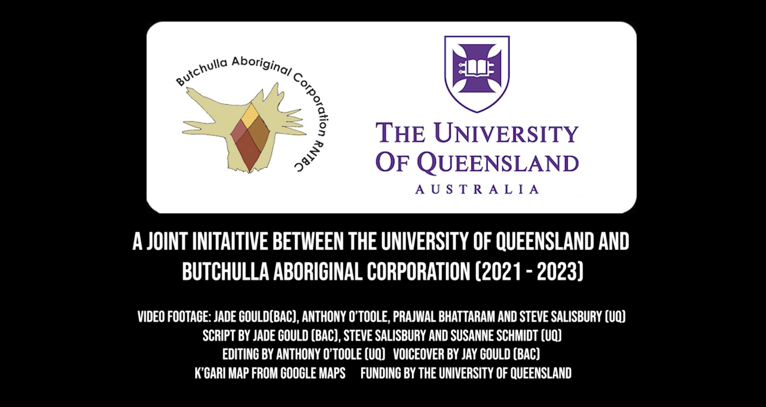A joint initiative between The University of Queensland and Butchulla Aboriginal Corporation (2021 and 2023). Logos are displayed.