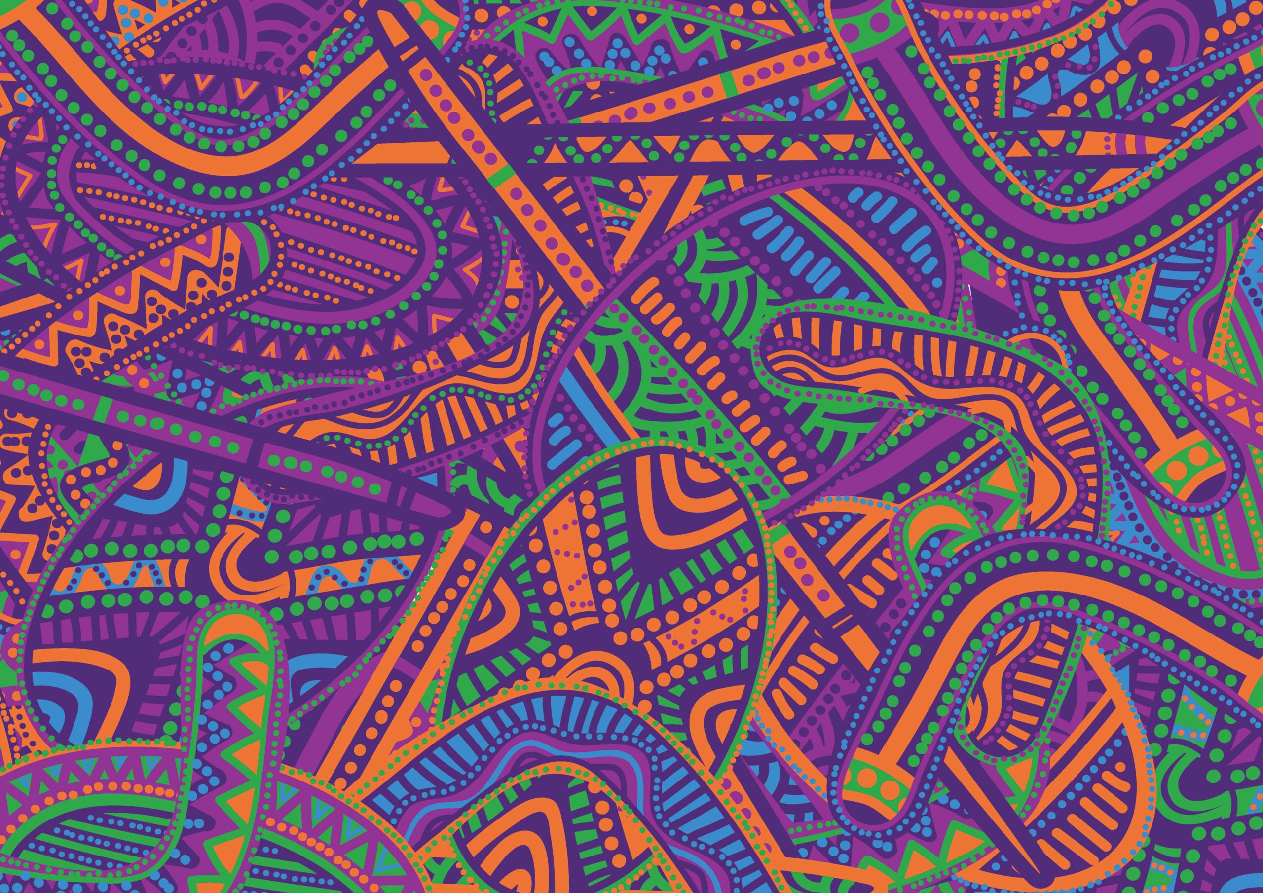 Graphic elements overlaying a coloured background symbolise UQ values. The Brisbane River and its patterns represent our Pursuit of excellence. Within the River are tools used by Aboriginal people to teach, gather, hunt, and protect.