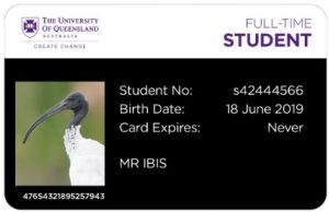 Example UQ student ID card