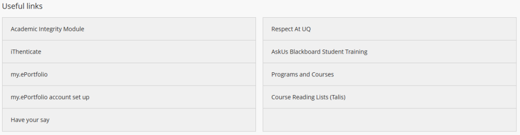 Useful Links section in Institution Page showing a number of links to useful resources