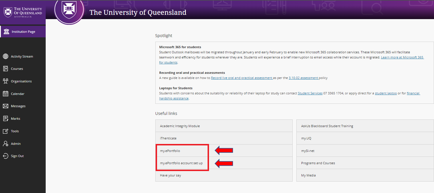 Link to my ePortfolio and my ePortfolio account set up