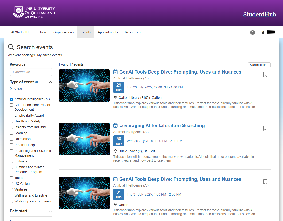 Search Events in Studenthub