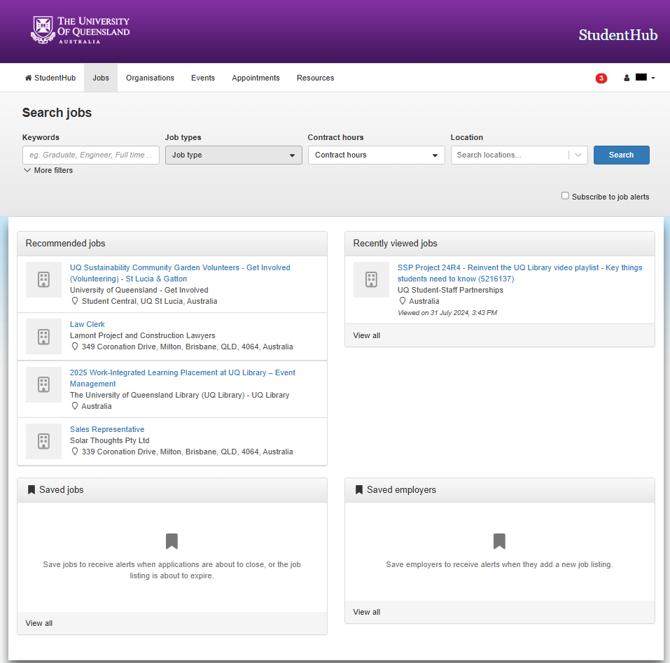 Search jobs interface