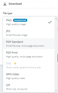 Screenshot of type of image menu options