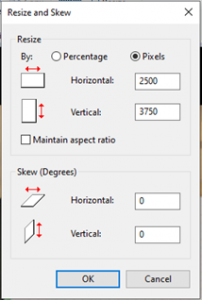 Screenshot of Resize and skew menu option in Windows Paint