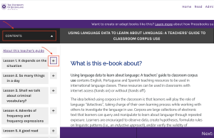Click on the CONTENTS tab on the top-left corner of your Pressbook (located underneath the University of Queensland logo). Once you have chosen the lesson you would like to access, you can click on the + button to select the lesson section.