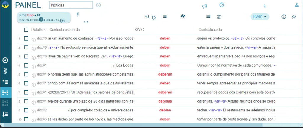 Concordance lines from Sketch Engine to analyse the verb deber.