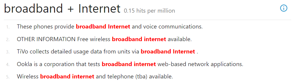 Concordance lines of broadband and internet from SKELL.