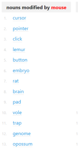Nouns modified by mouse