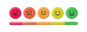 Rating scale showing five expressions from unahppy to happy